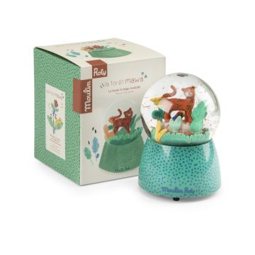 Schneekugel mit Spieluhr, La forêt Mawa, Moulin Roty