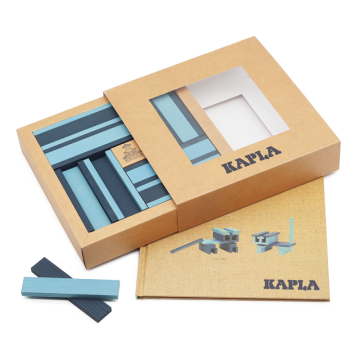 Coffret cadeau Kapla : 40 planchettes couleur Bleu + livre de créations