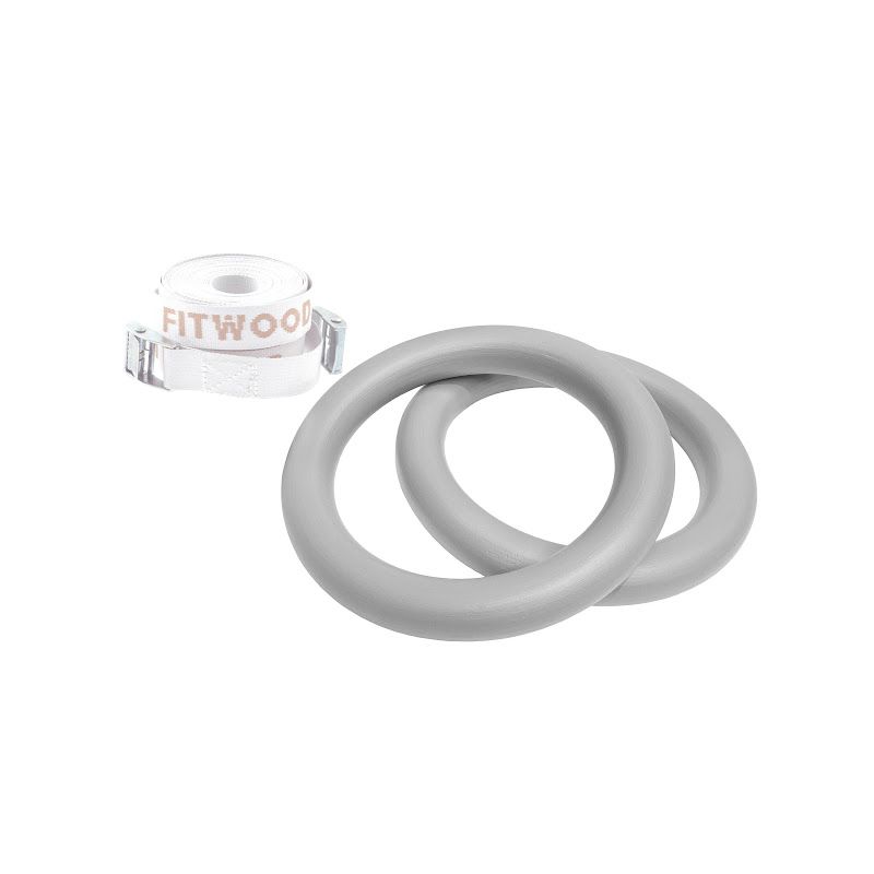 Turnringe Kinder Grau - Weisse Bänder, FitWood 