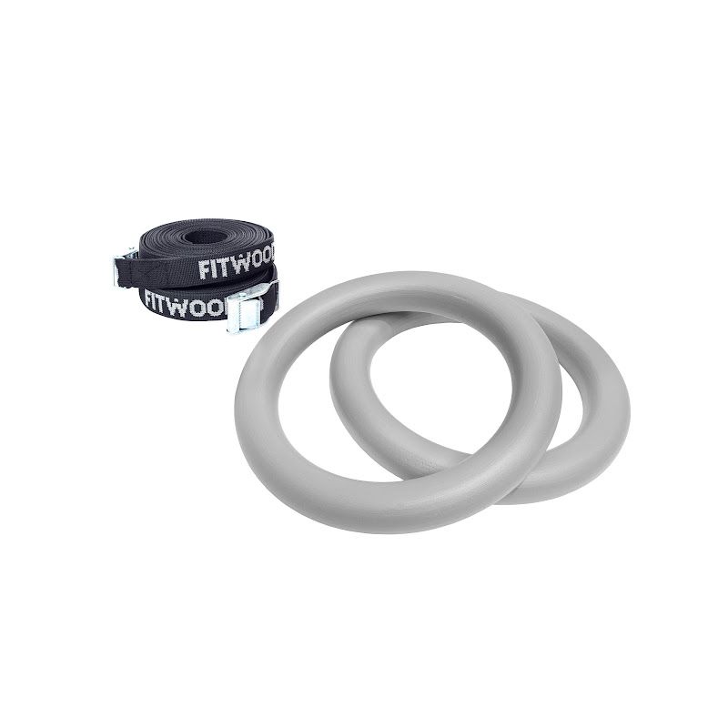 Turnringe Kinder Grau - Schwarze Bänder, FitWood 