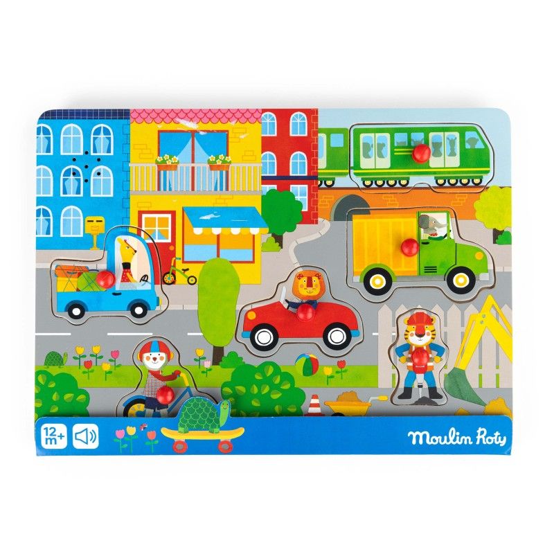 Soundpuzzle Stadt aus Holz, Les Popipop, Moulin Roty