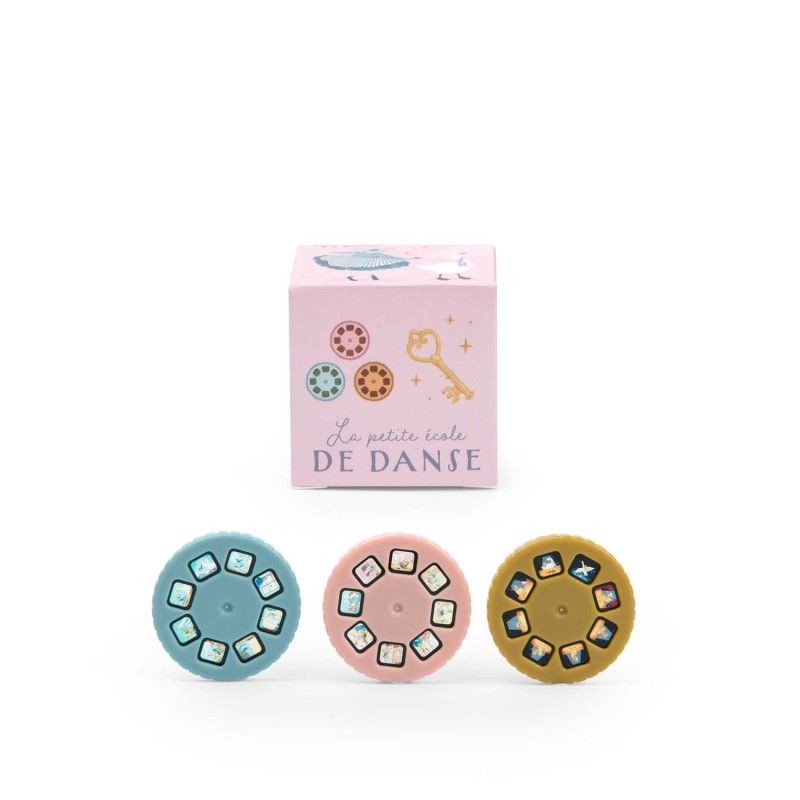 Schachtel mit 3 Disketten für Geschichtenlampe, La Petite Ecole de Dans, Moulin Roty