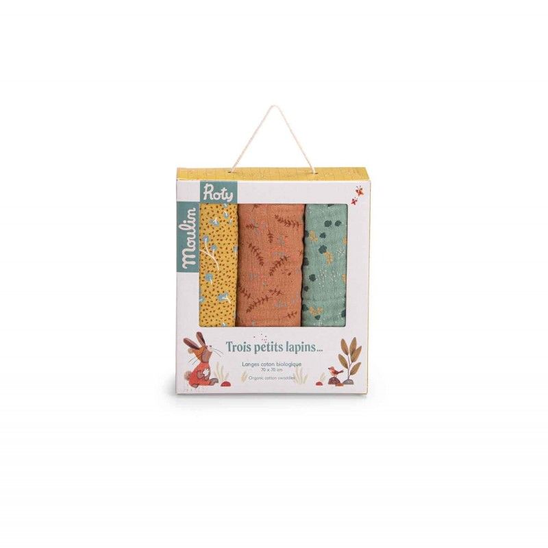 Set von 3 Gaze Tücher, Trois Petits Lapins, Moulin Roty