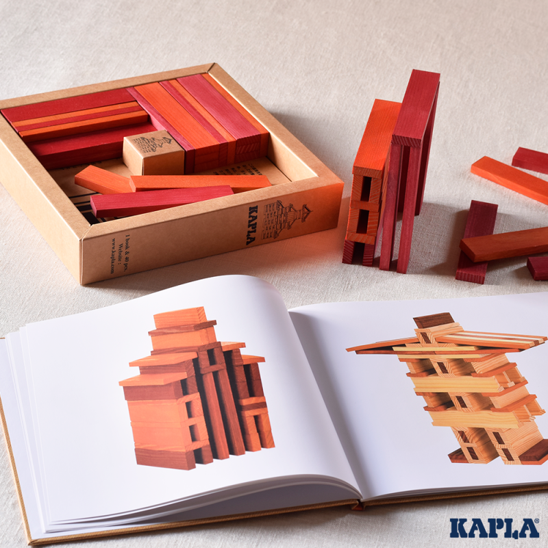 Coffret cadeau Kapla : 40 planchettes Rouge et Orange + livre de créations