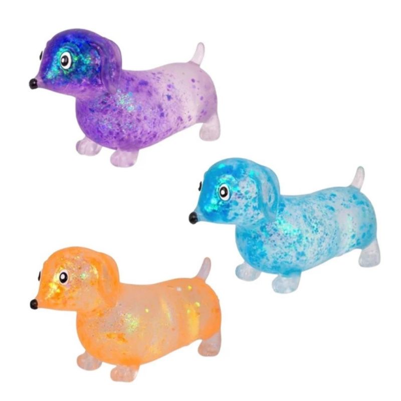 Squishy Dackel Glitter blau, gelb, lila, pink, Keycraft