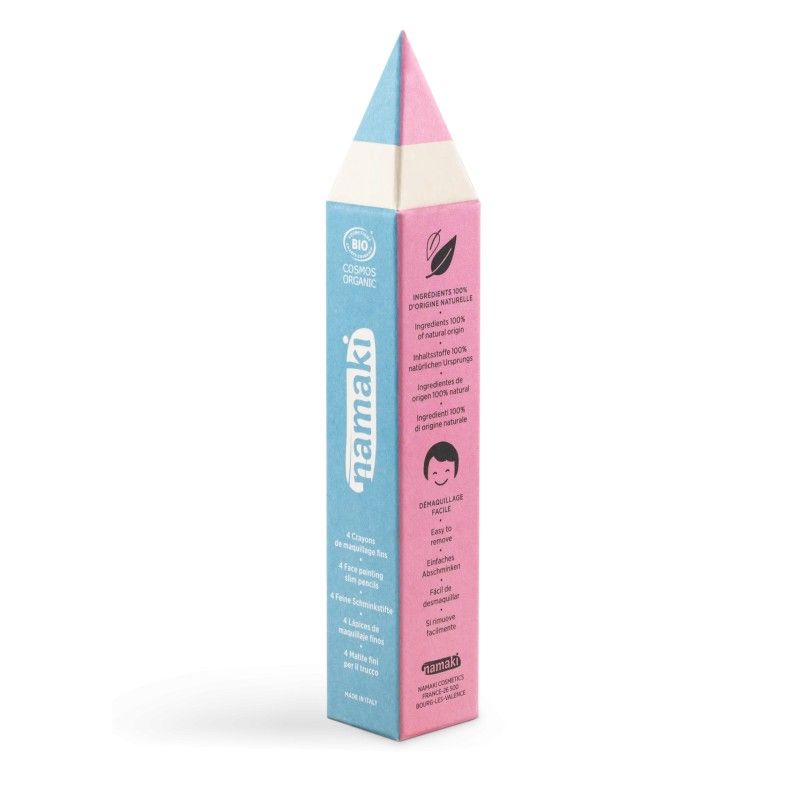 Set mit 4 Schminkstiften Gelb, Pink, Türkis und Weiss, Namaki