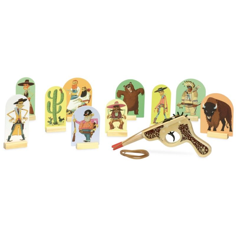 Wilder Westen, Schnippsgummi-Pistole, Dekoration und Geschenkideen, Vilac