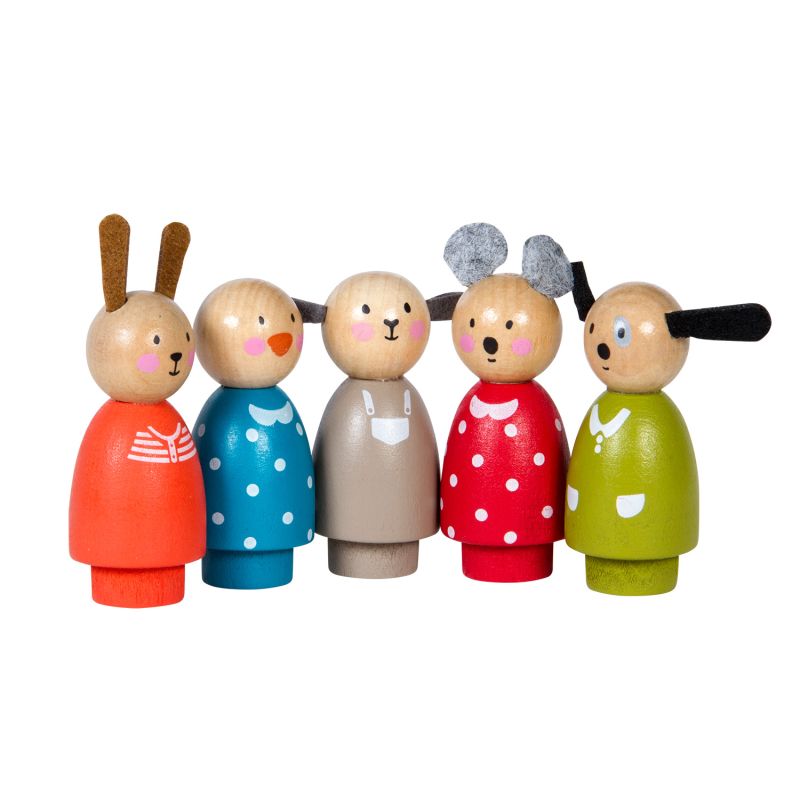 Set de 5 personnages en bois, La Grande Famille, Moulin Roty