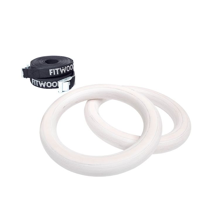 Turnringe Kinder Weiss gewachst - Schwarze Bänder, FitWood 