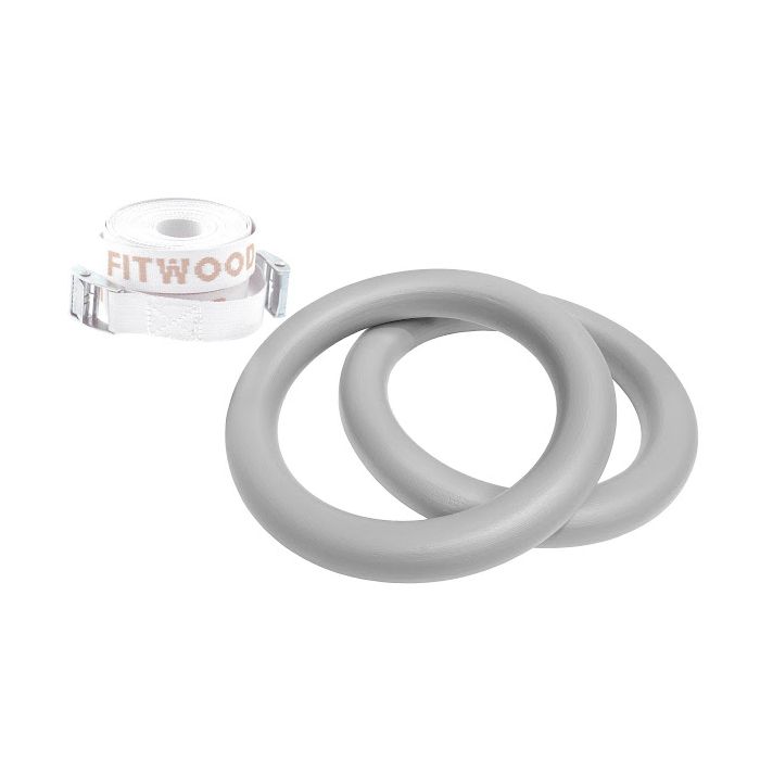 Turnringe Kinder Grau - Weisse Bänder, FitWood 