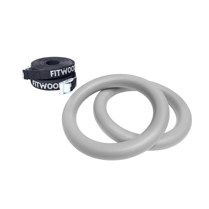 Turnringe Kinder Grau - Schwarze Bänder, FitWood 