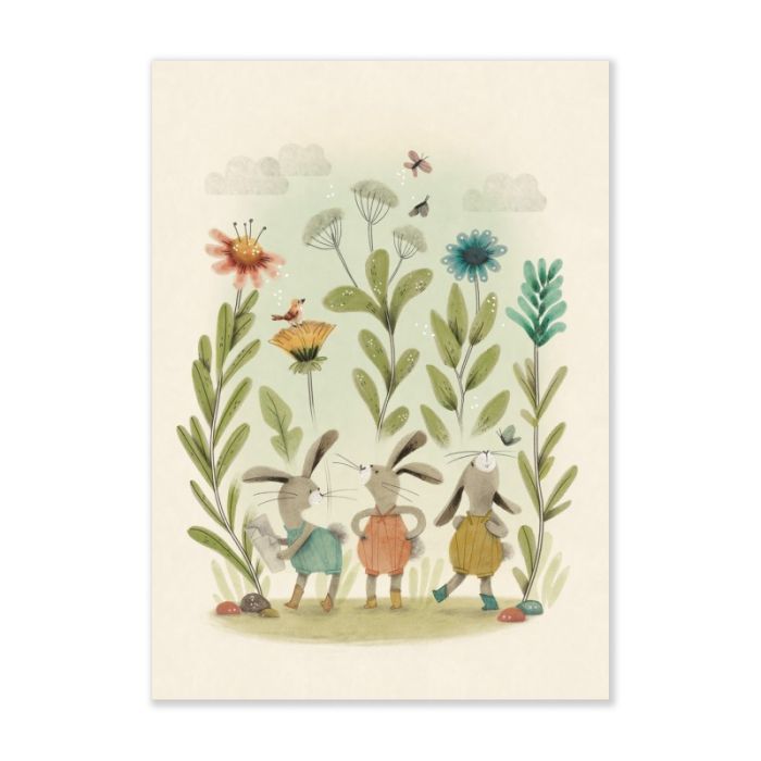 Plakat Kaninchen 50 x 70 cm, Trois Petits Lapins, Moulin Roty