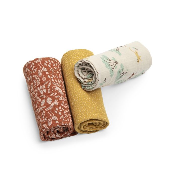 Set von 3 Musselin Tücher, La forêt Mawa, Moulin Roty