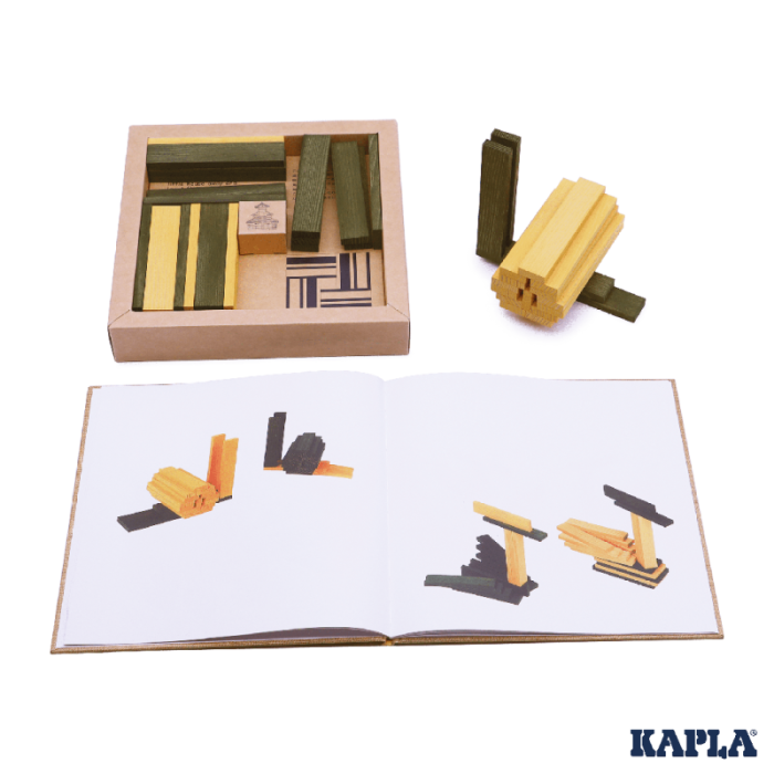 Coffret cadeau Kapla : 40 planchettes Vert et Jaune + livre de créations