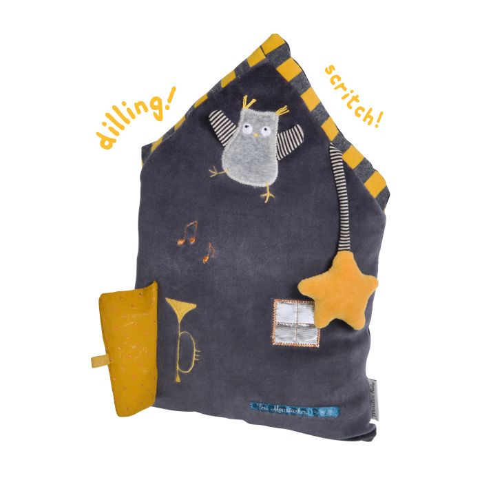 Coussin d'activités maison grise, Les Moustaches, Moulin Roty