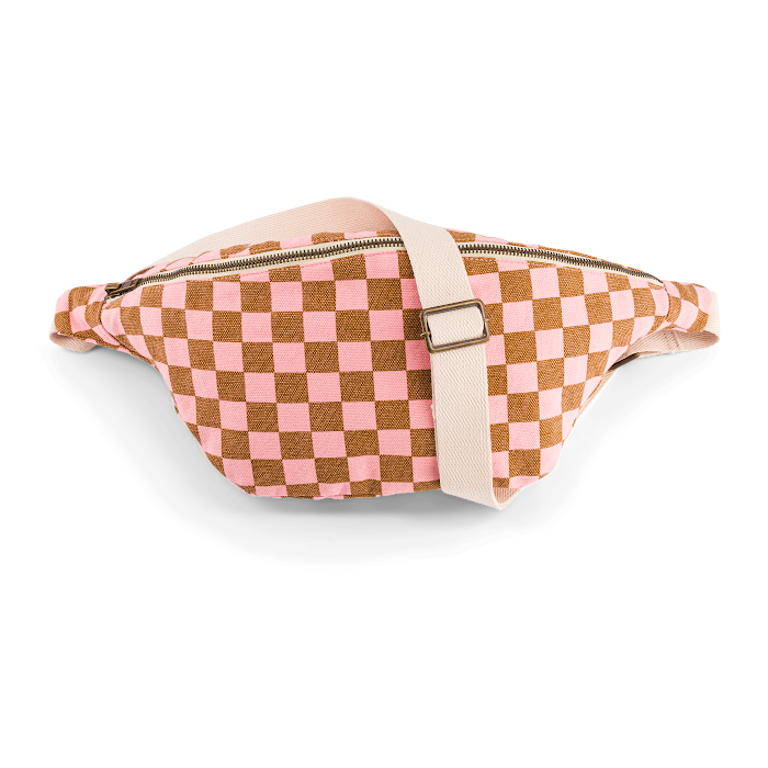 Bauchtasche Schachbrettmuster Karamell-Erdbeere, Rose in April