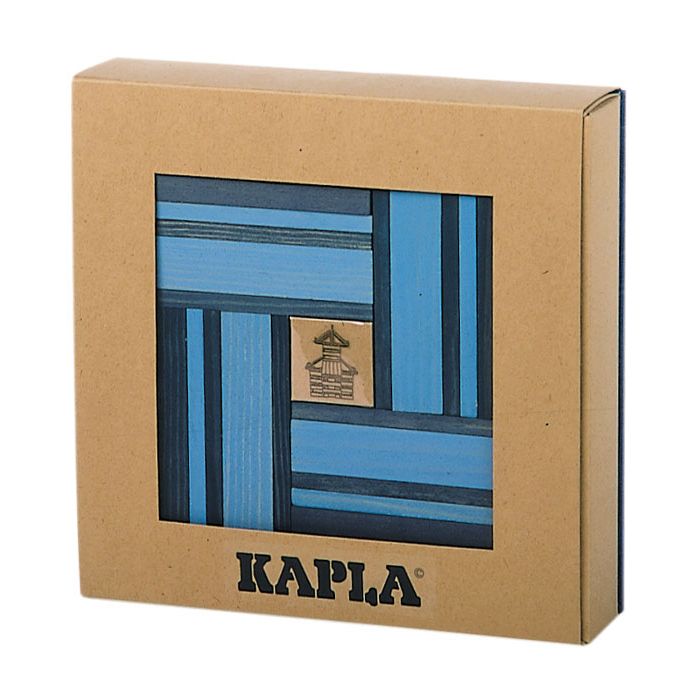 Coffret cadeau Kapla : 40 planchettes couleur Bleu + livre de créations
